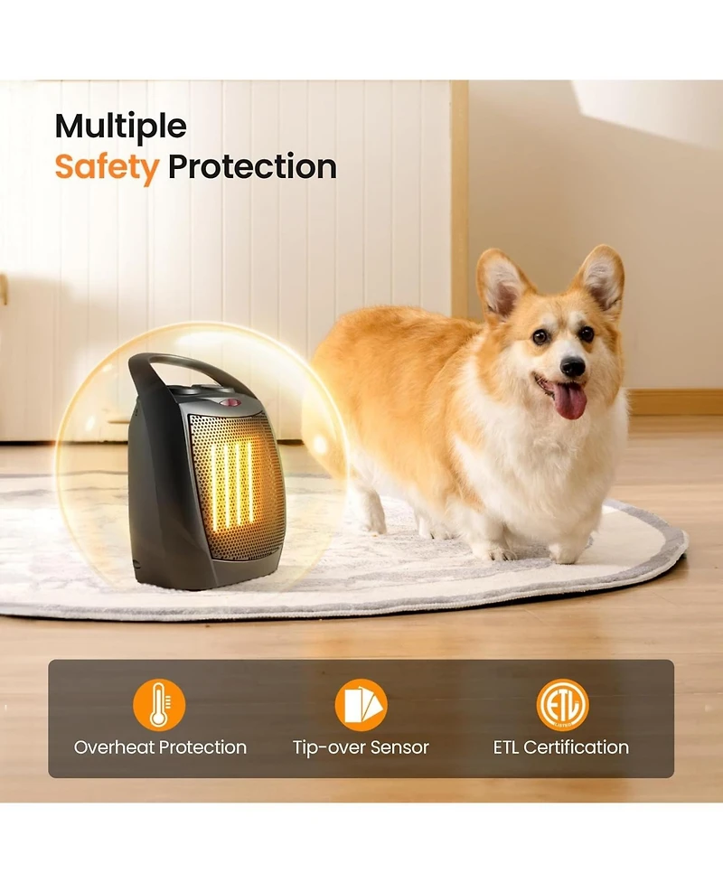 Zafro Portable Ceramic Space Heater, 750W/1500W Electric Heater with Thermostat, Overheat Protection, Quiet Fan for Home & Office