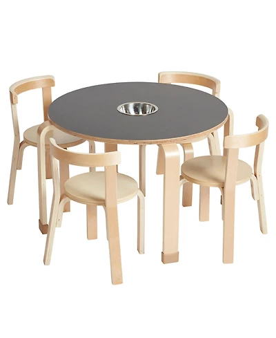 ECR4Kids Bentwood Chalkboard Table and Curved Back Chair Set, Natural, 5-Piece