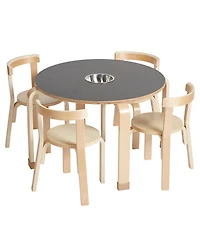 ECR4Kids Bentwood Chalkboard Table and Curved Back Chair Set, Natural, 5-Piece
