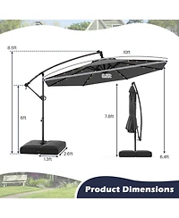 Gymax 10 Ft Solar Offset Hanging Umbrella Patio Cantilever w/ 32 Led Lights