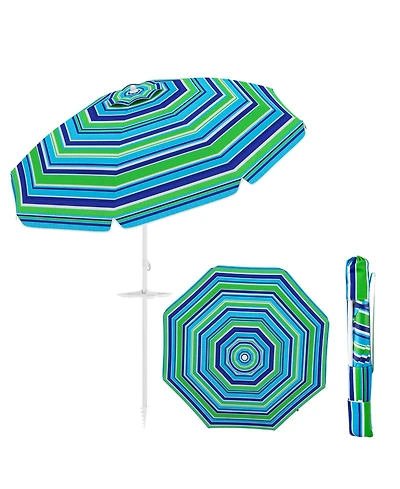 Gymax 6.5 Ft Beach Umbrella for Sand Heavy-Duty Sunshade Parasol w/ Sand Anchor