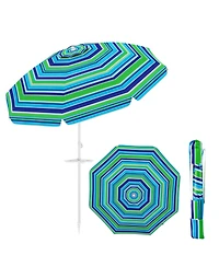 Gymax 6.5 Ft Beach Umbrella for Sand Heavy-Duty Sunshade Parasol w/ Sand Anchor