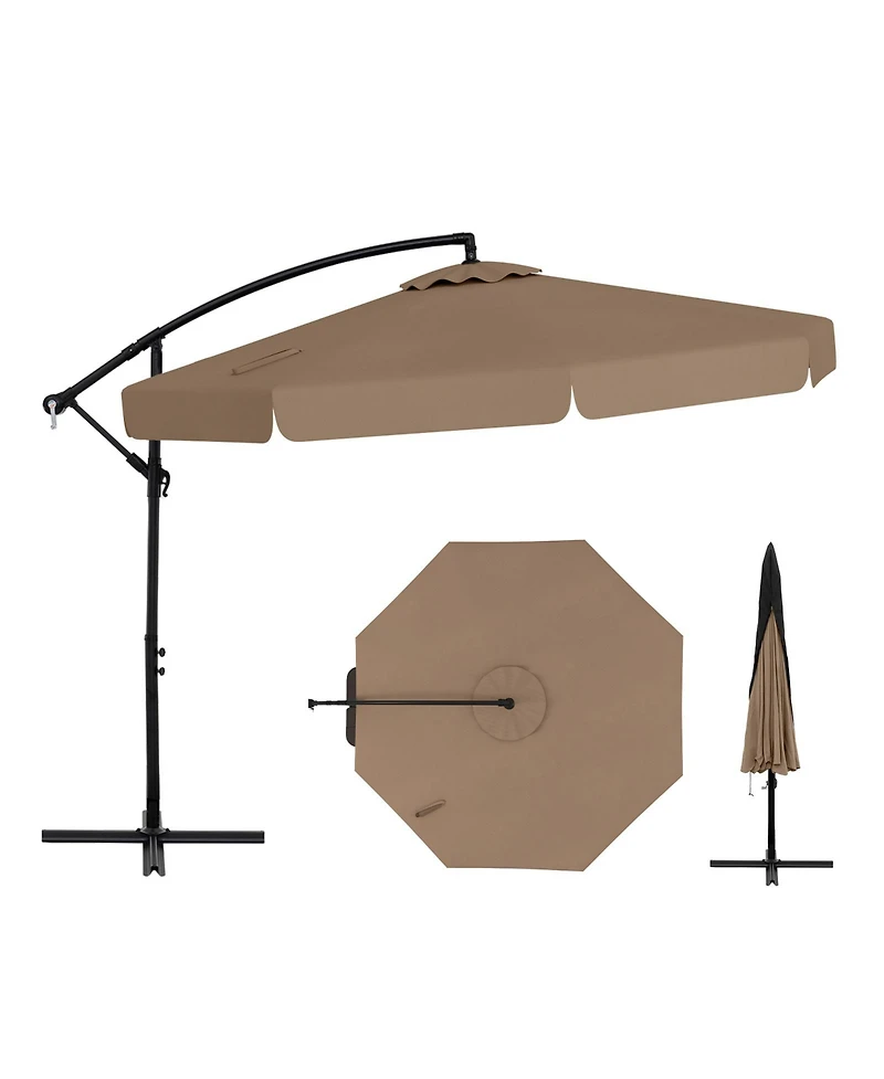 Gymax 10FT Offset Hanging Umbrella Patio Cantilever w/ Easy Tilt Adjustment