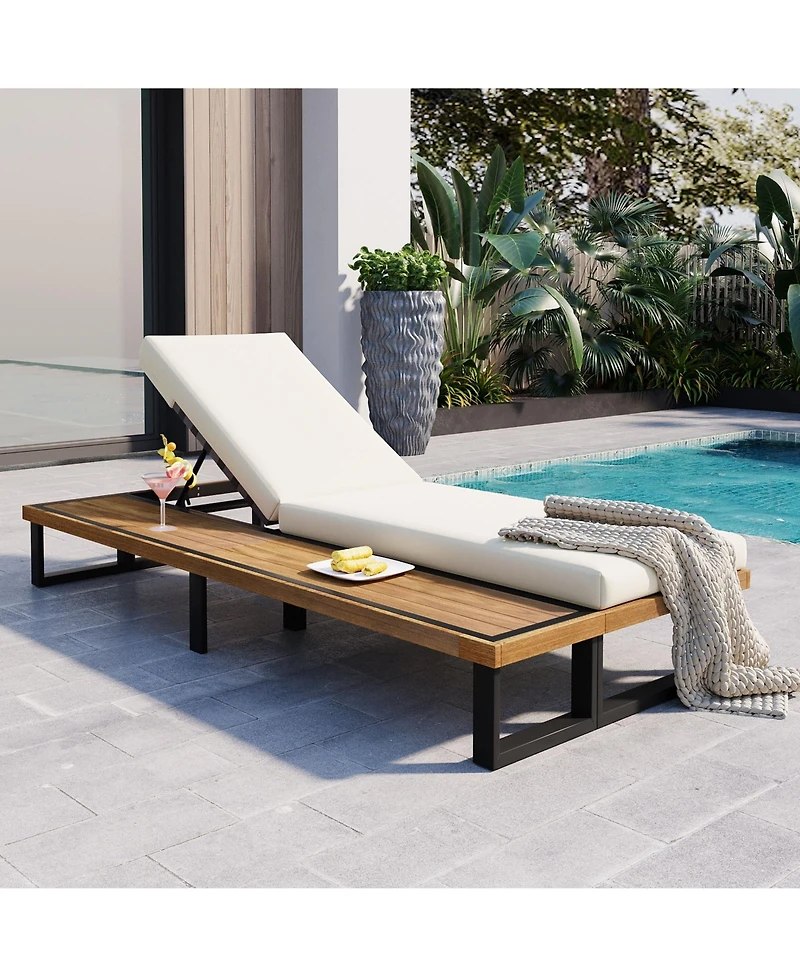 Mondawe Outdoor Chaise Lounge Chair with 5-Position Adjustable Backrest and cushions
