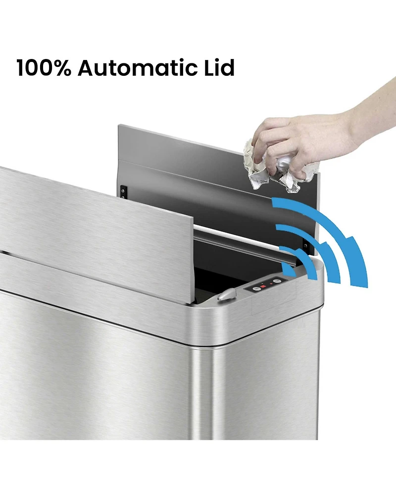 iTouchless Stainless Steel Wings Lid Sensor Kitchen Trash Can with AbsorbX Odor Filter