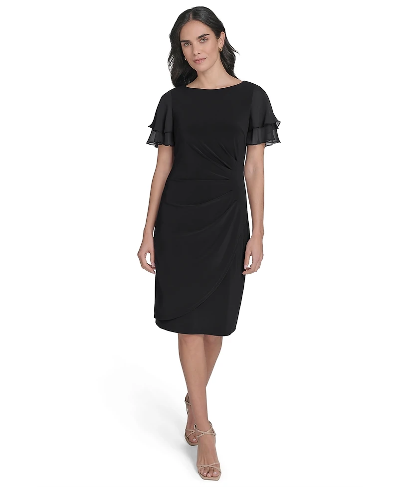 Jessica Howard Petite Flutter-sleeve Sheath Knee Length Dress