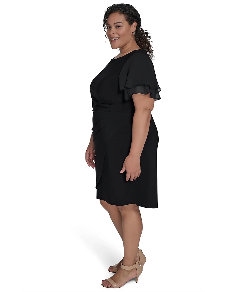 Jessica Howard Plus Flutter-Sleeve Shirred Dress