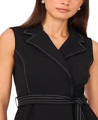 Msk Petite Lapel-Neck Sleeveless Fit & Flare Dress