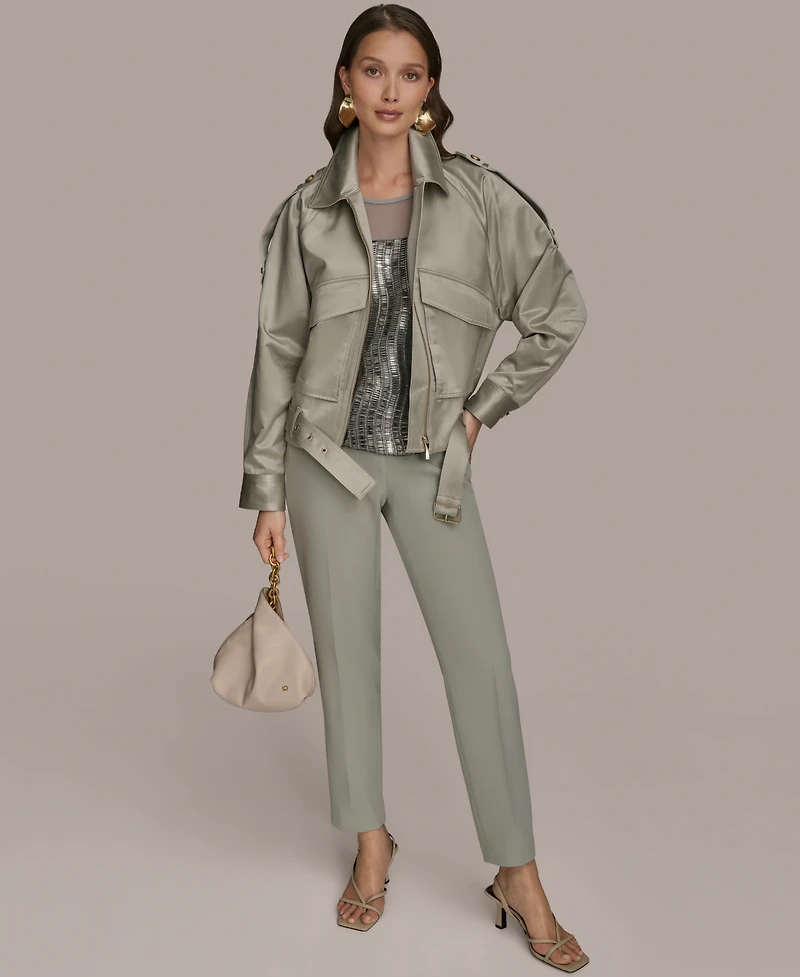 Donna Karan New York Women's Satin Zip-Front Belted Jacket
