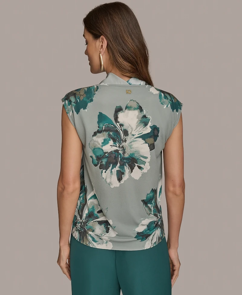 Donna Karan New York Printed Cap-Sleeve Cowlneck Top