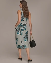 Donna Karan New York Women's Printed Sleeveless V-Neck Hardware Dress