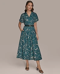 Donna Karan New York Women's Printed Short-Sleeve Belted Shirtdress