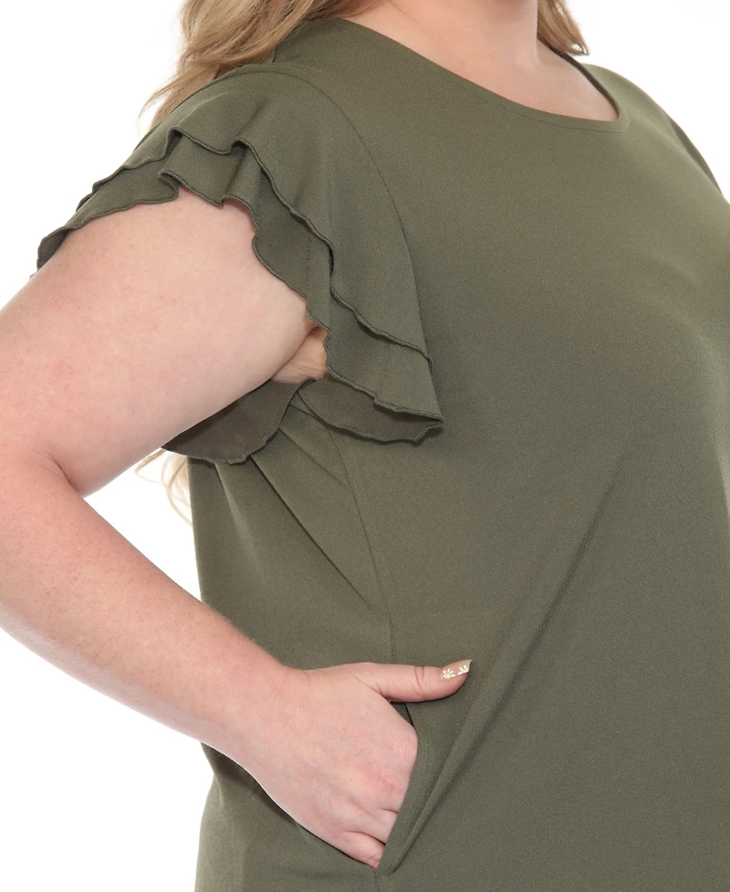 White Mark Plus Ruffled Sleeve Solid Top