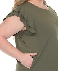 White Mark Plus Ruffled Sleeve Solid Top