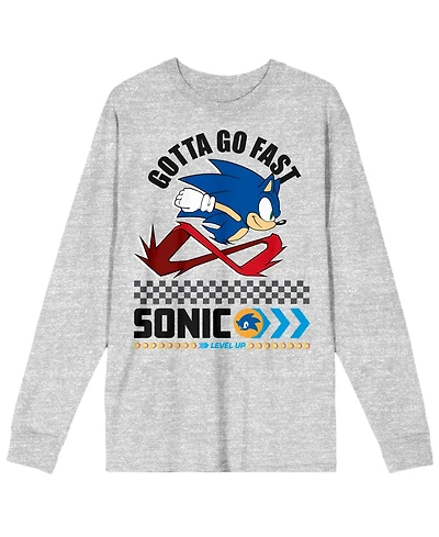 Sonic The Hedgehog Modern Gotta Go Fast Crew Neck Long Sleeve Athletic Heather Adult Tee-Medium