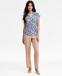 Kasper Women's Pleated V-Neck Cap-Sleeve Blouse, Regular & Petite