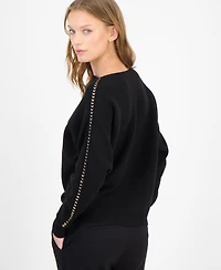 T Tahari Women's Chain-Trim Boat-Neck Sweater