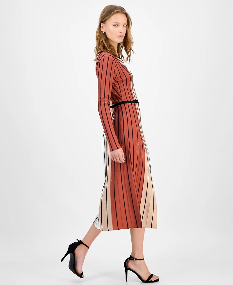 T Tahari Women's Striped Fit and Flare Knit Dress