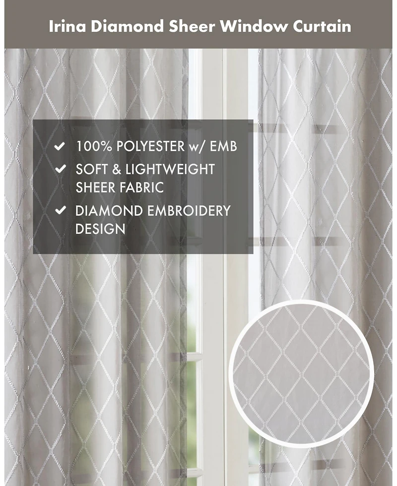 Irina Diamond Sheer Window Curtain, Grey sheer curtains 95 inches long Single Curtain, Width 50 curtains sheer for Bedroom and Living Room, Easy To Ha