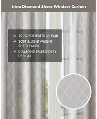 Irina Diamond Sheer Window Curtain, Grey sheer curtains 95 inches long Single Curtain, Width 50 curtains sheer for Bedroom and Living Room, Easy To Ha