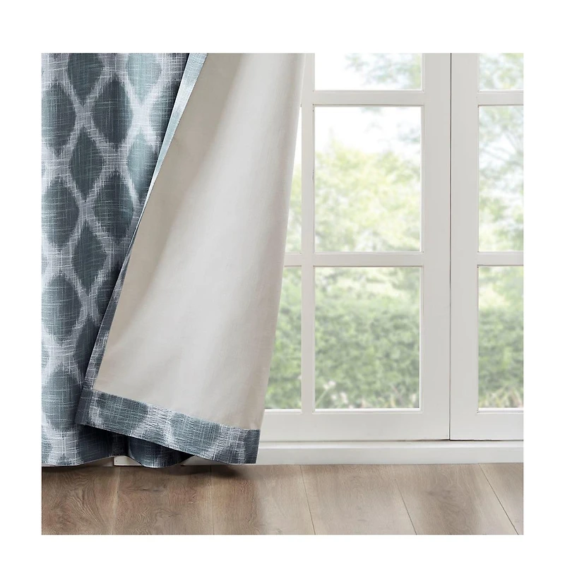 Blakesly Ikat blackout curtains for bedroom, Silver grommet top fit up to 1.25 inches rod Single Curtain Panel for Living Room