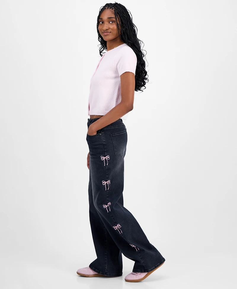 Madden Girl Juniors' Ultra 90s Bow-Embroidered Jeans