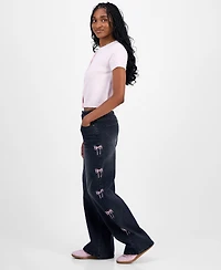 Madden Girl Juniors' Ultra 90s Bow-Embroidered Jeans