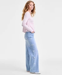 Madden Girl Juniors' Ultra 90s High-Rise Bow-Trim Jeans