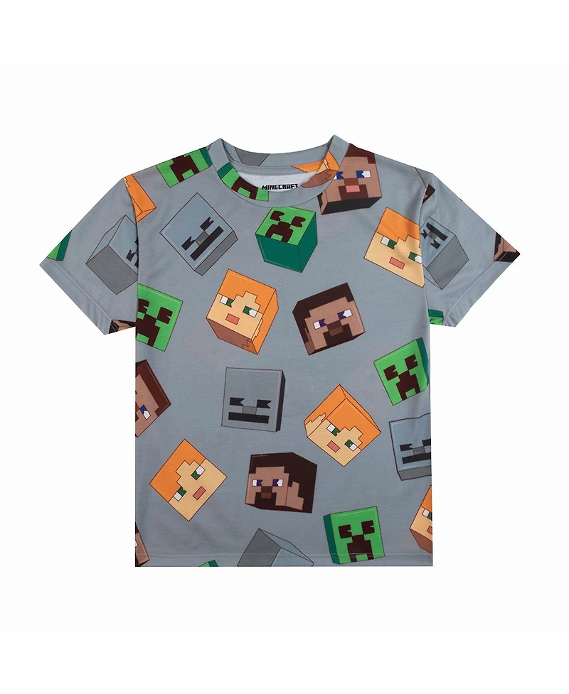 Minecraft Big Boys Creepers And Character Heads Crew Neck Short Sleeve 4pk Tees-xl