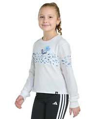 adidas Big Girls Long-Sleeve Regular-Fit Floral Logo Graphic Cotton T-Shirt