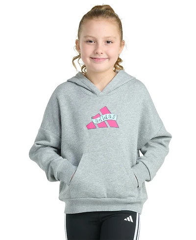 adidas Big Girls Long-Sleeve Heather Multi Graphic Fleece Pullover Hoodie