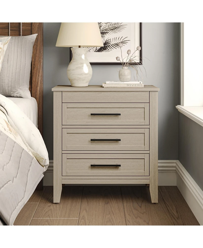 Hulala HomeTheresa Transitional 3-Drawer Nightstand with Hidden Pull-out Drawer