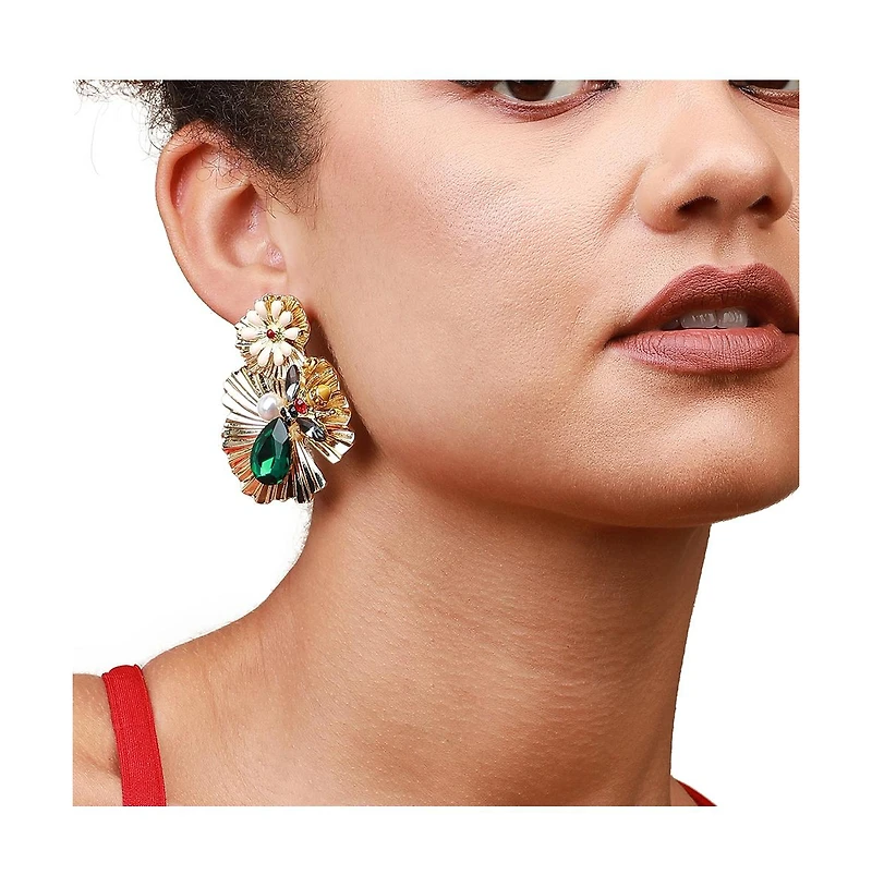 Sohi Floral-Stone Drop Earrings