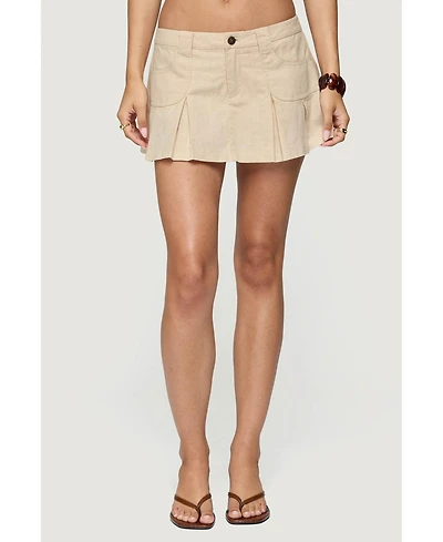 Edikted Women's Klay Linen Look Pleated Mini Skort