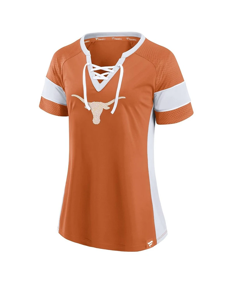 Fanatics Women's Texas Orange Texas Longhorns Unmasked Hero Block Party Athena Lace-Up Top