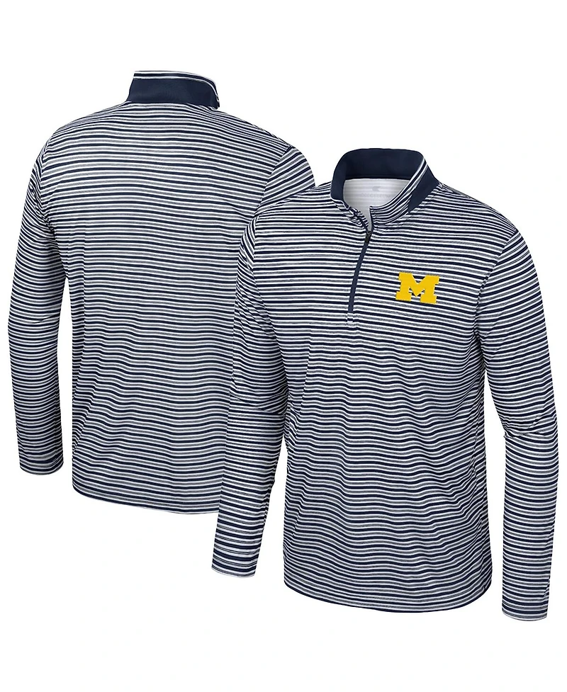 Colosseum Men's Navy Michigan Wolverines Striped Quarter-Zip Sweatshirt