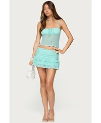 Edikted Women's Enya Ruched Ruffle Mesh Mini Skirt