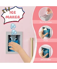 Wooden Pretend Play Kitchen with Ice Maker Range Hood and Blackboard