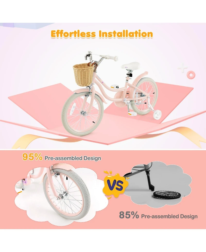 18-Inch Kids Bike with Training Wheels and Adjustable Handlebar Seat