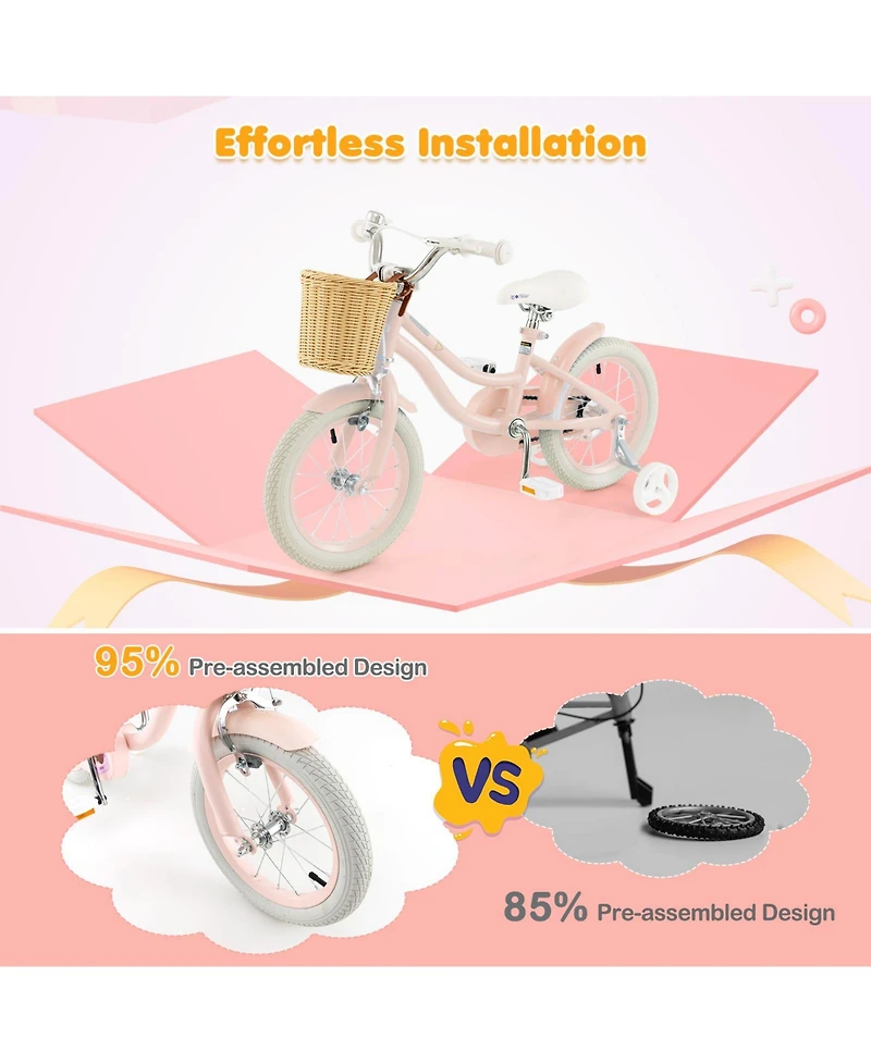 14-Inch Kids Bike with Training Wheels and Adjustable Handlebar Seat