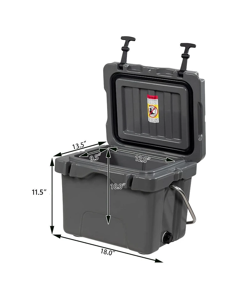 16 Quart 24-Can Capacity Portable Insulated Ice Cooler with 2 Cup Holders