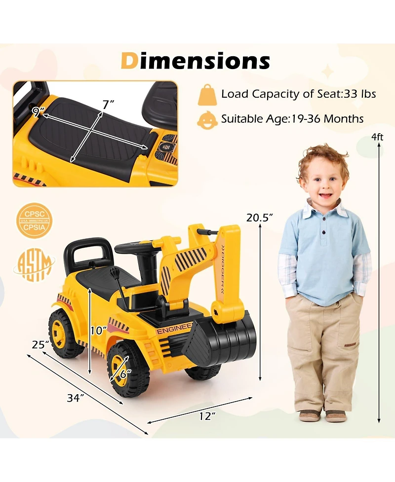 Kids Ride on Excavator with Adjustable Shovel-Yellow