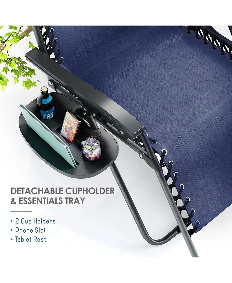 Outdoor Patio Zero Gravity Chairs Set of 4 - Reclining Lounge with Pillows & Cup Holders