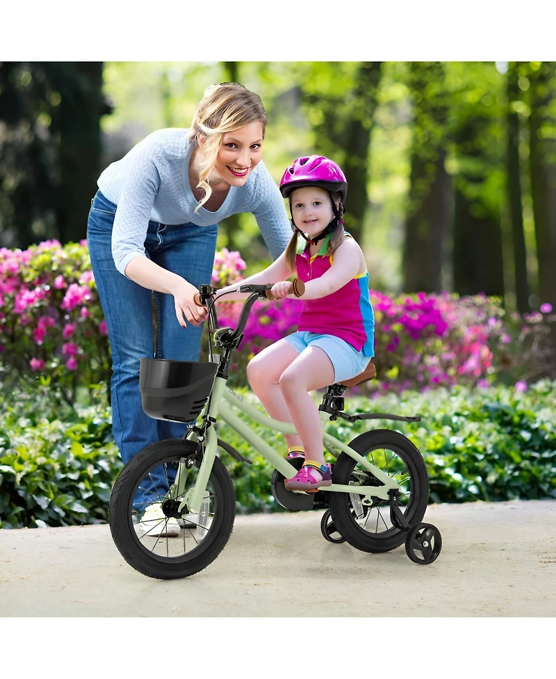 Kids Bike with Training Wheels Adjustable Seat Handlebar for Ages 4 to 7