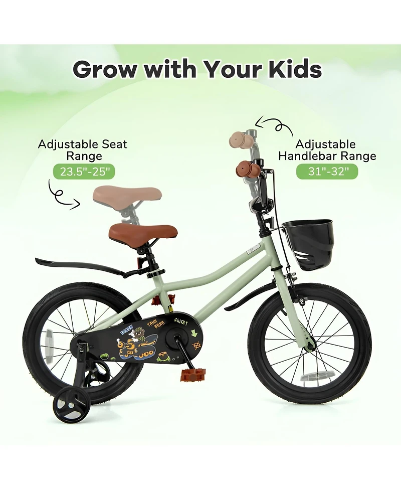 Kids Bike with Training Wheels Adjustable Seat Handlebar for Ages 4 to 7