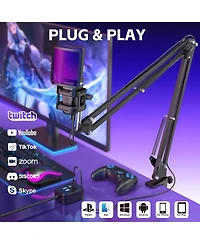 ZealSound Gaming Usb Microphone, Noise-Canceling Condenser Mic with Rgb, Mute, Gain, Monitoring, Boom Arm, Pop Filter for Pc, PS4, PS5, Twitch