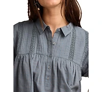 Lucky Brand Women's Collared Peplum Tunic Top