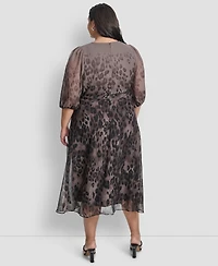 Dkny Plus Ombre Printed Balloon-Sleeve Faux-Wrap Dress