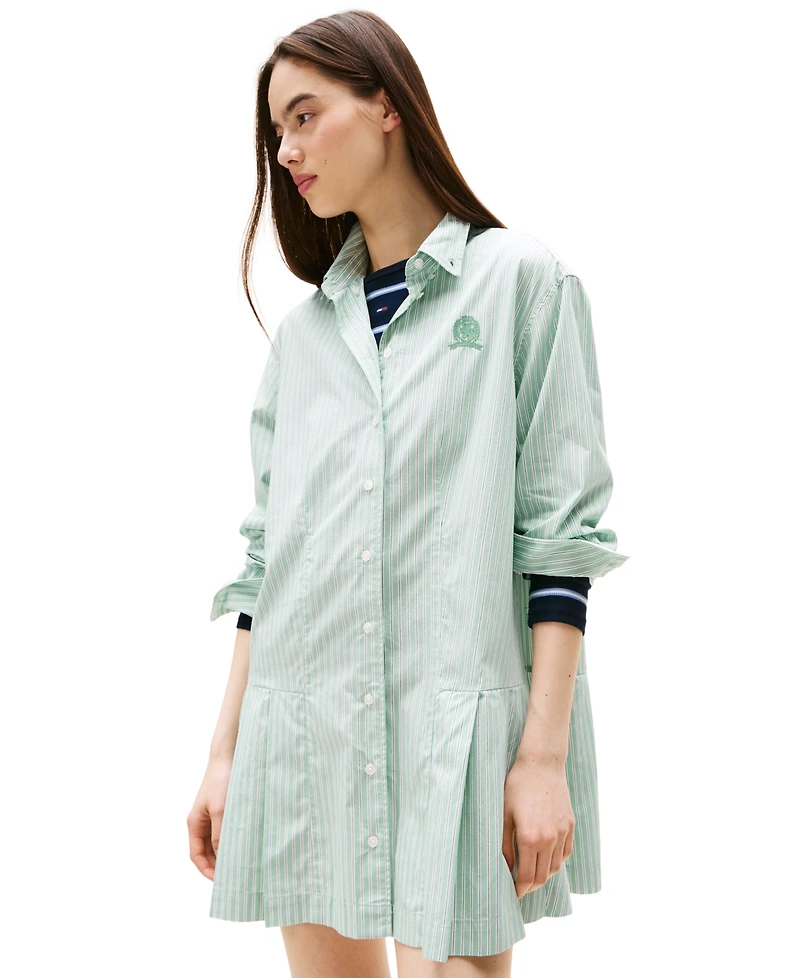 Tommy Jeans Women's Pleated Crest Cotton Shirt Dress