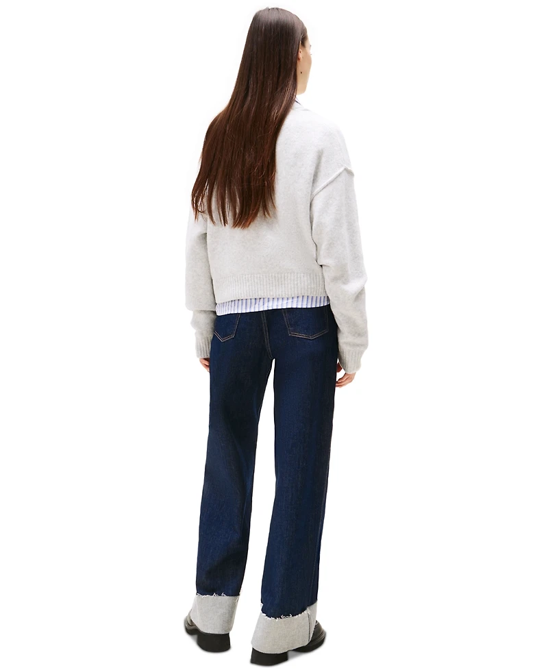 Tommy Jeans Women's Varsity V-Neck Long-Sleeve Logo Sweater